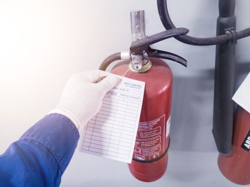 inspection tag on fire extinguisher
